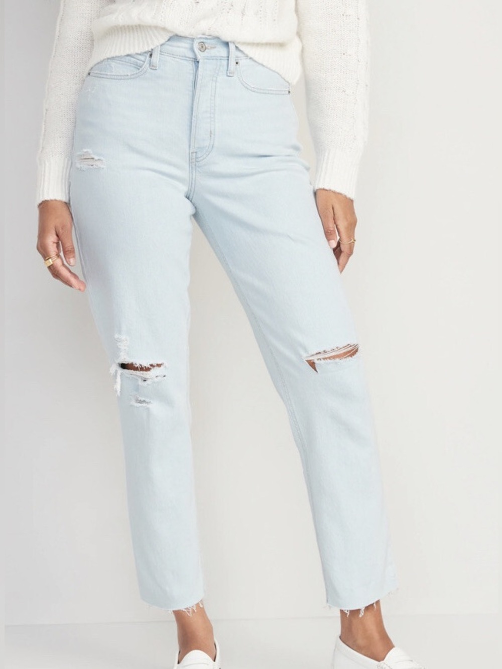 Old Navy | Extra High-Rise Sky-Hi Straight Ripped Jeans Petite Fern Light Wash